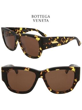 BOTTEGA VENETA NWT BV1026S 002 TORTOISE HAVANA BROWN SQUARE SUNGLASSES. 55mm